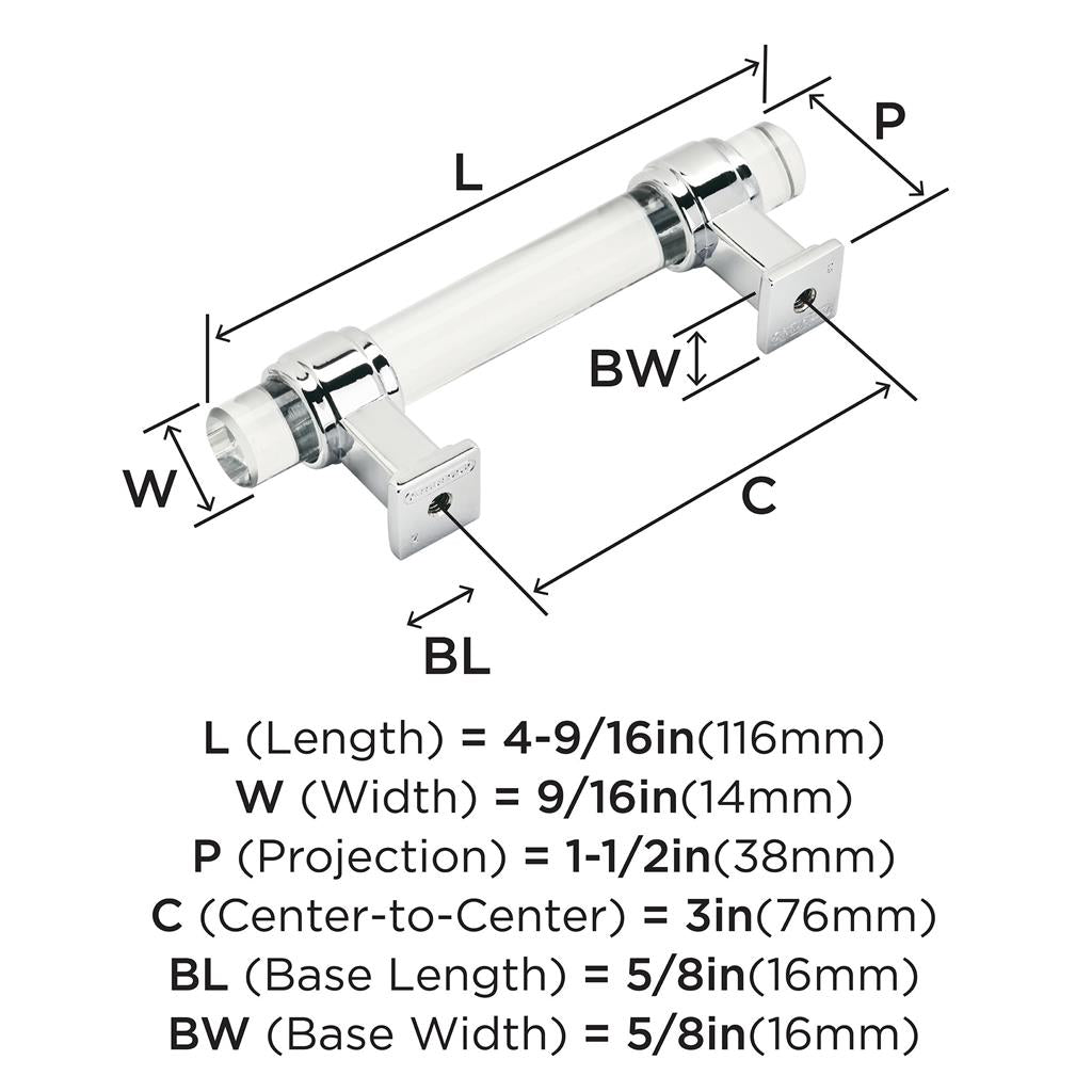 AMEROCK Glacio Glass Handle Cabinet Pull in Clear and Chrome (+5 Sizes)