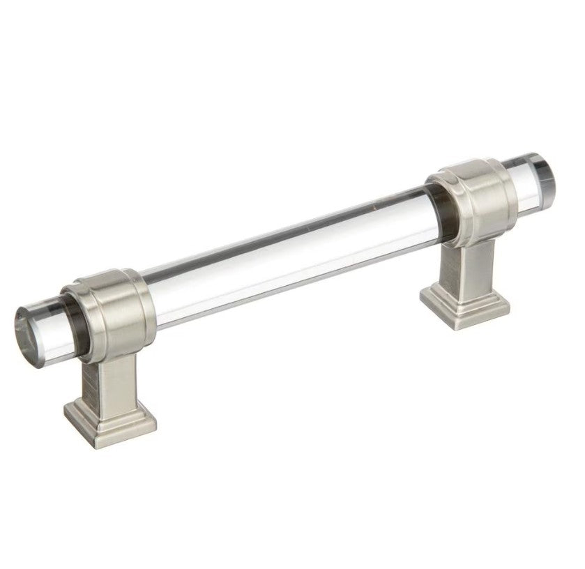 AMEROCK Glacio Glass Handle Cabinet Pull in Clear and Satin Nickel (+5 Sizes)