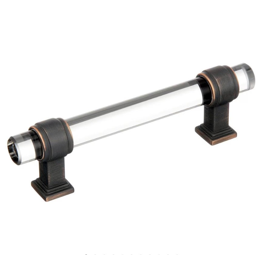 AMEROCK Glacio Glass Handle Cabinet Pull in Clear and Oil Rubbed Bronze (+5 Sizes)