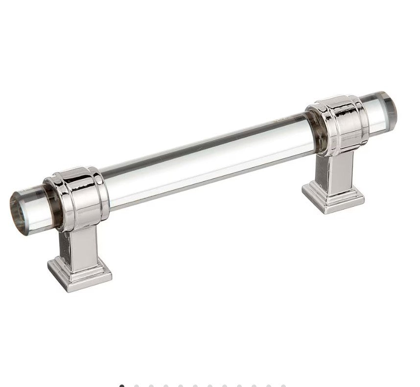 AMEROCK Glacio Glass Handle Cabinet Pull in Clear and Polished Nickel (+5 Sizes)