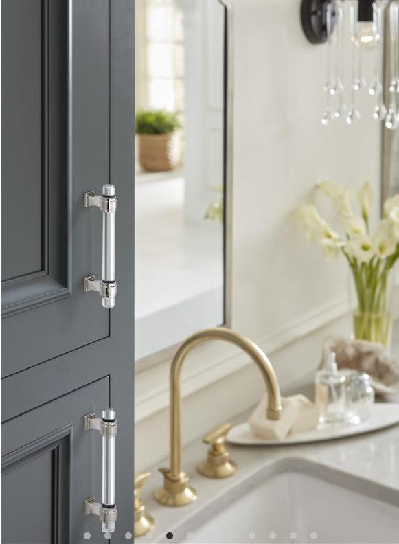AMEROCK Glacio Glass Handle Cabinet Pull in Clear and Polished Nickel (+5 Sizes)