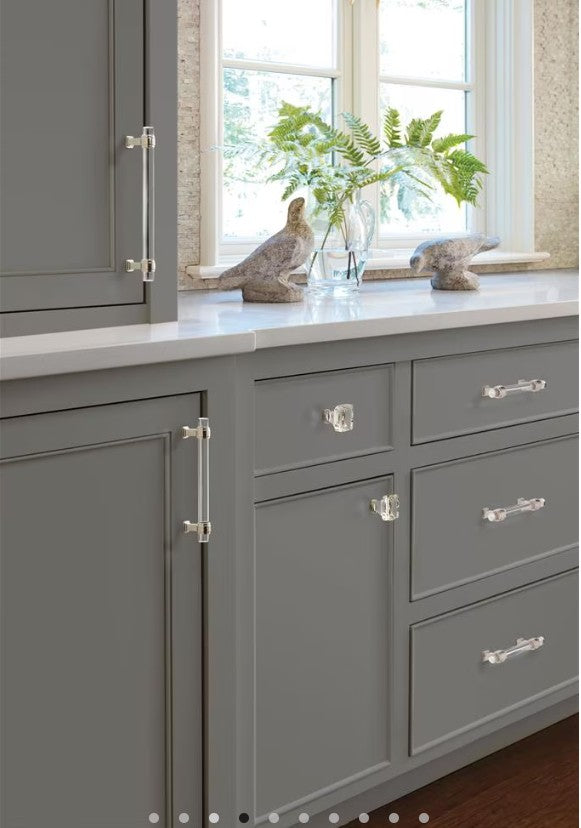 AMEROCK Glacio Glass Handle Cabinet Pull in Clear and Polished Nickel (+5 Sizes)