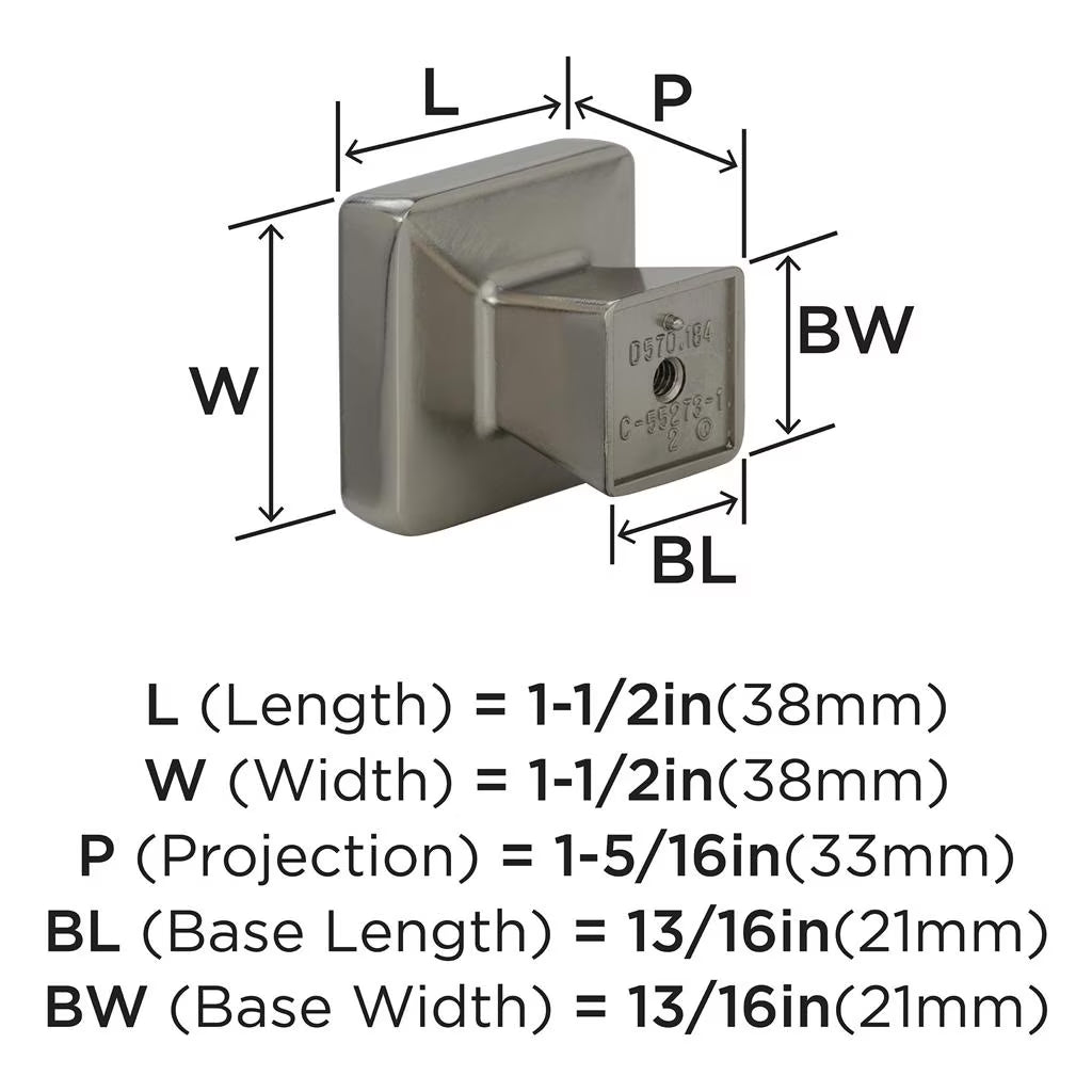 AMEROCK Blackrock Square Cabinet Knob in Polished Nickel (+2 Sizes)