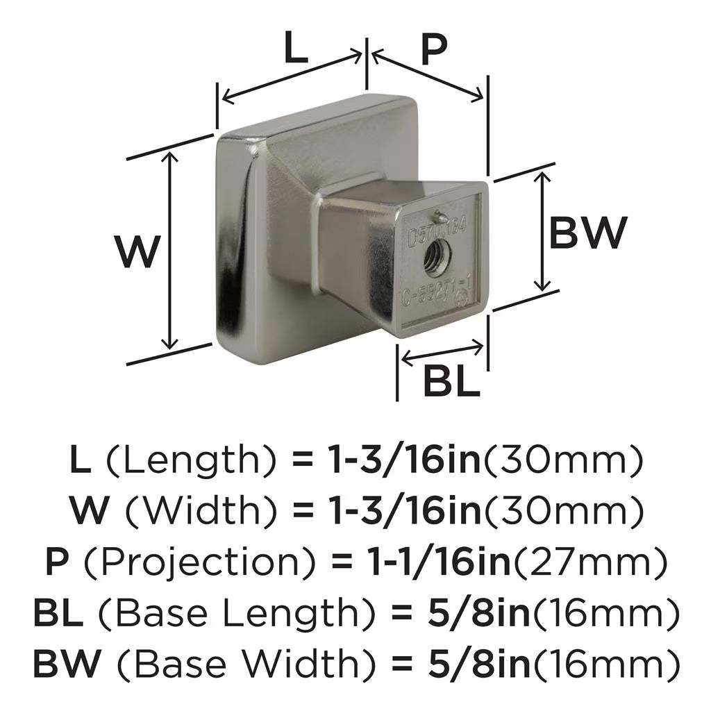 AMEROCK Blackrock Square Cabinet Knob in Polished Nickel (+2 Sizes)