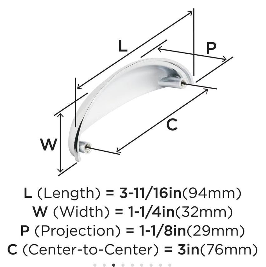 AMEROCK Ravino 3" Centers Cup Pull in Polished Chrome