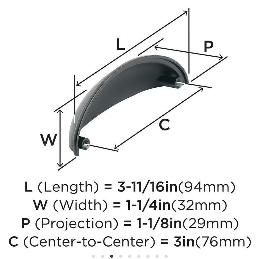 AMEROCK Ravino 3" Centers Cup Pull in Flat Black
