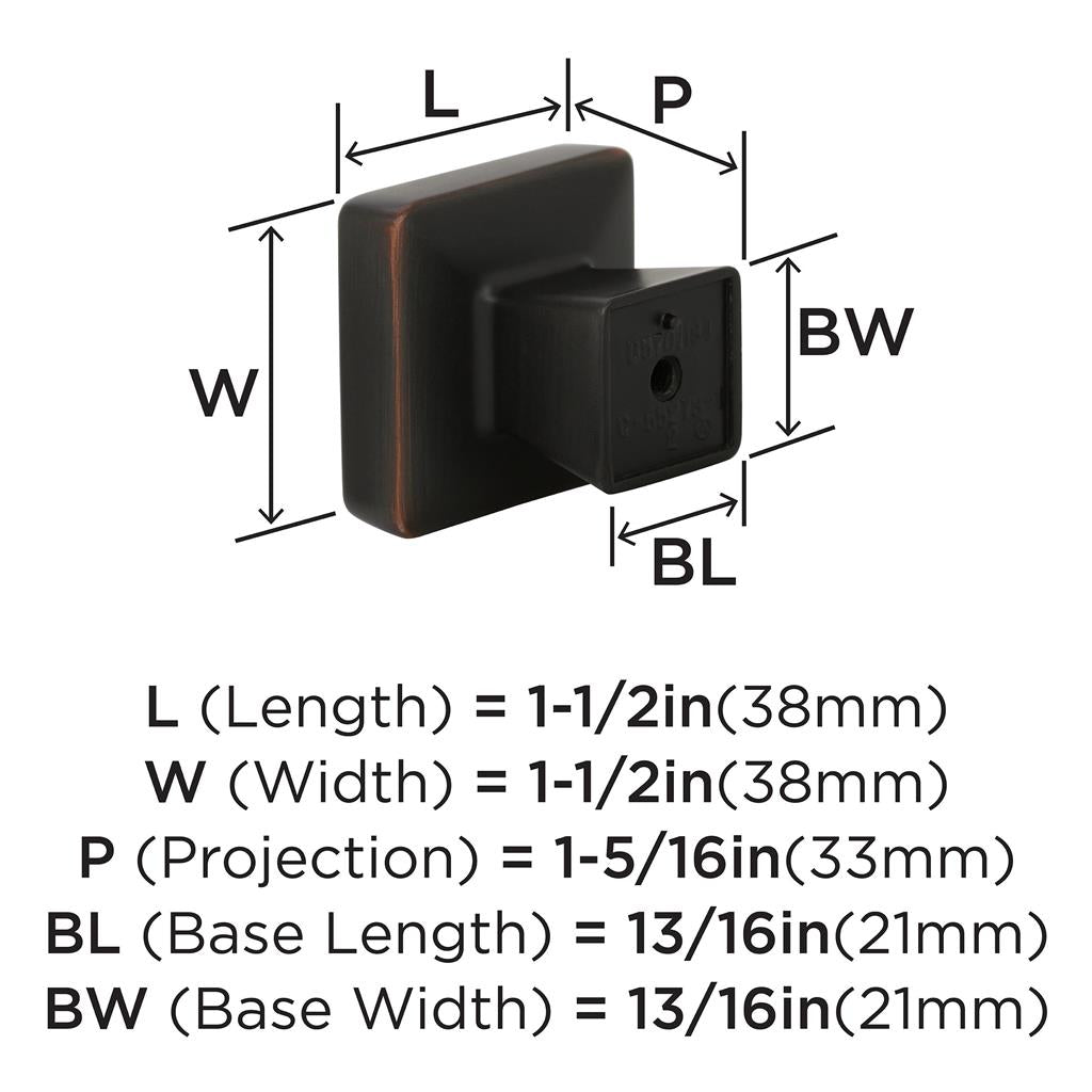 AMEROCK Blackrock Square Cabinet Knob in Oil Rubbed Bronze (+2 Sizes)