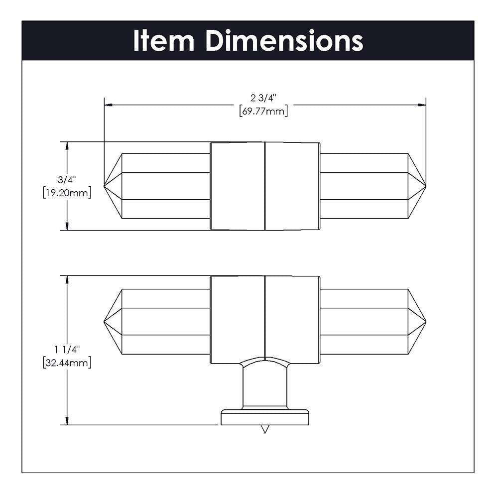 Belwith Keeler Bijou Aura 2-3/4" Long Quartz T-Knob B075512 Specs