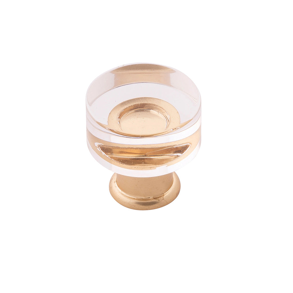 HICKORY Midway Round Cabinet Knob in Brushed Golden Brass and Clear (+2 Sizes)