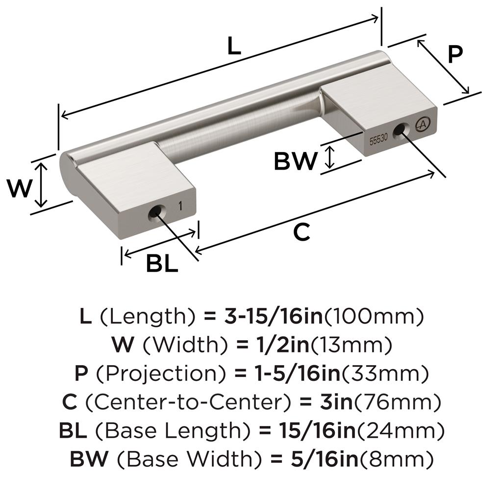 AMEROCK Versa Handle Cabinet Pull in Satin Nickel (+8 Sizes)