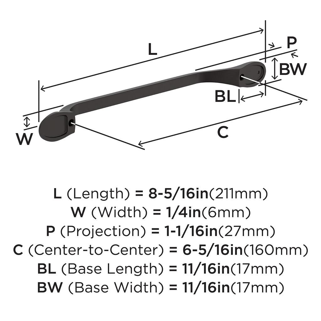 AMEROCK Ravino 160mm Center to Center Handle Cabinet Pull - Oil Rubbed Bronze BP21938ORB Specs