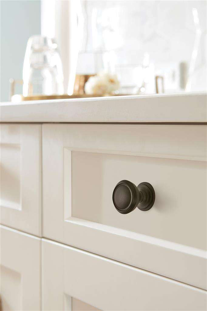 AMEROCK Revitalize 1-1/4" Diameter Cabinet Knob in Black Bronze BP55342BBR on Off White
