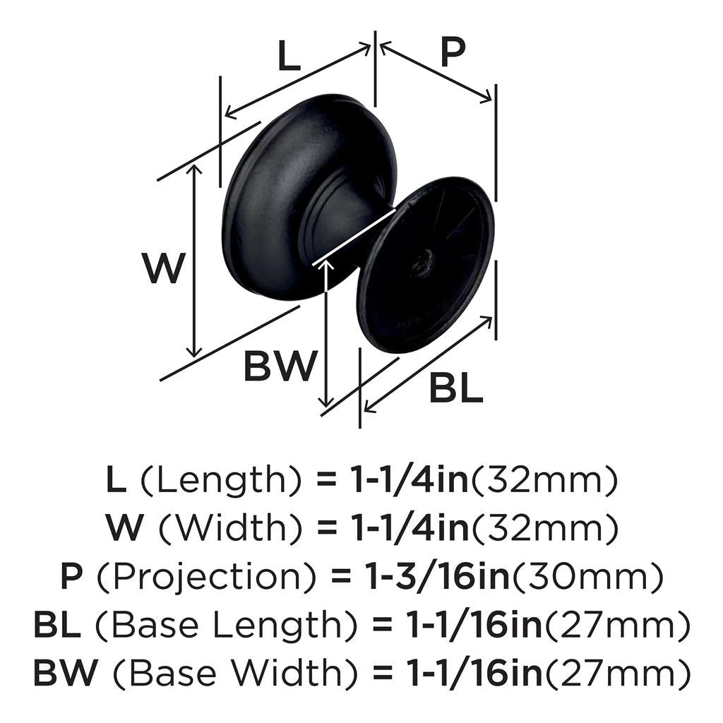 AMEROCK Revitalize 1-1/4" Diameter Cabinet Knob in Black Bronze BP55342BBR Specs