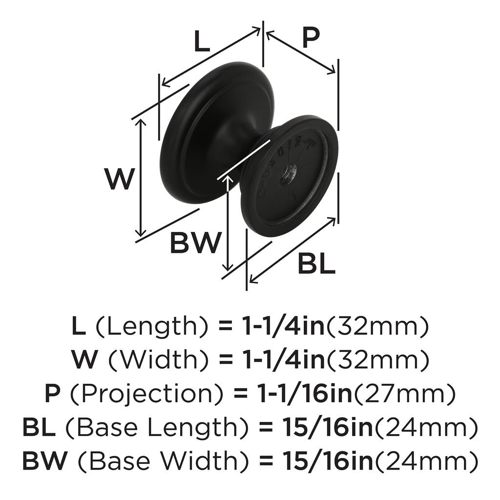 AMEROCK Ravino 1-1/4" Diameter Cabinet Knob in Flat Black