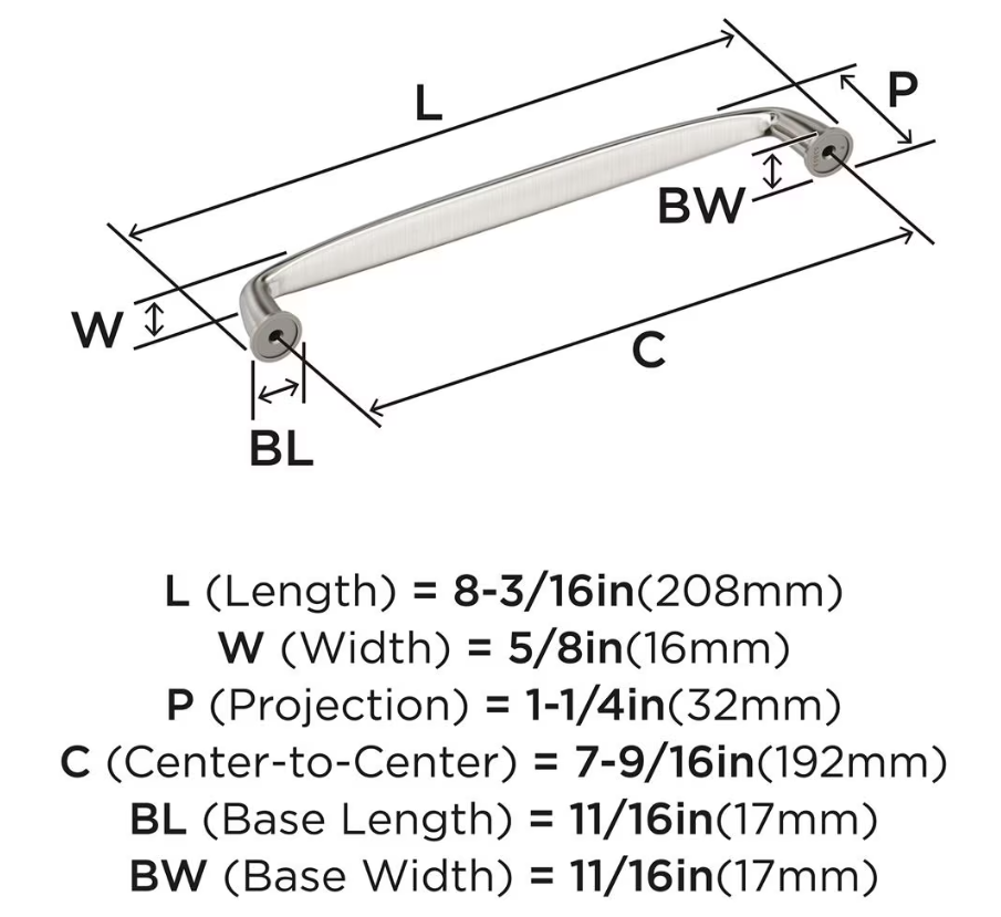 AMEROCK Kane Handle Pulls in Satin Nickel (+8 Sizes)