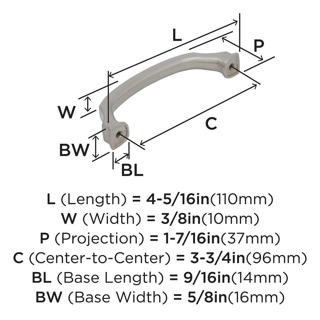 323-B AMEROCK Revitalize 3-3/4" Center to Center Handle Cabinet Pull - Satin Nickel BP55344G10 Specs