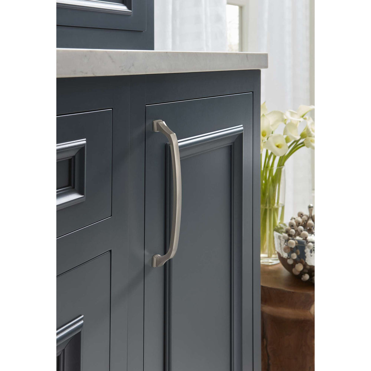323-E AMEROCK Revitalize 8" Center to Center Handle Cabinet Pull - Satin Nickel BP55351G10 on Cabinet