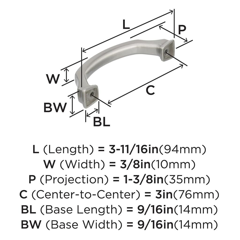 323 AMEROCK Revitalize 3" Center to Center Handle Cabinet Pull - Satin Nickel BP55343G10 Specs