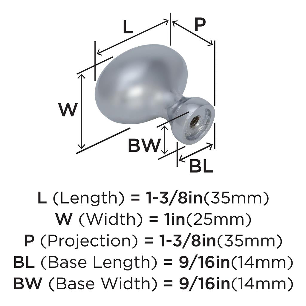 AMEROCK Vaile 1-3/8" Length Oval Cabinet Knob in Polished Chrome