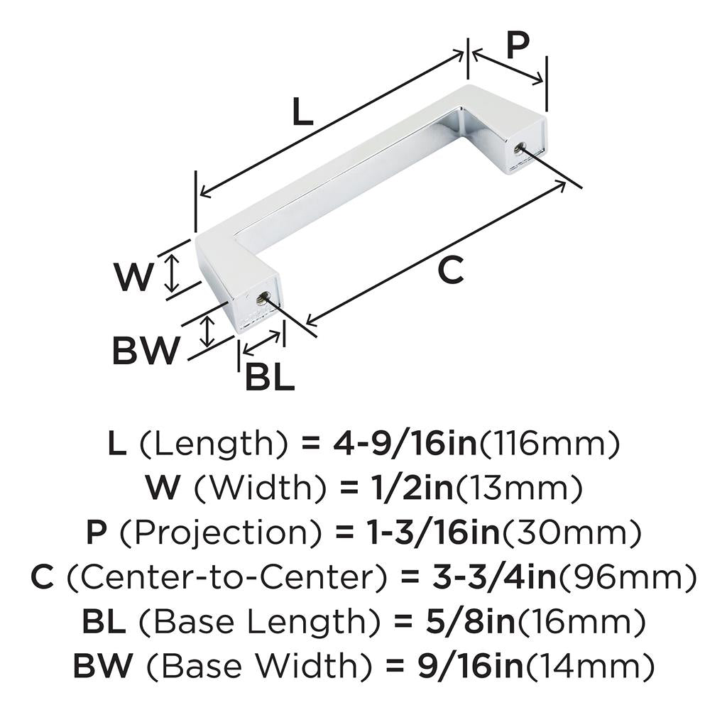 AMEROCK Blackrock Handle Cabinet Pull in Polished Chrome (+7 Sizes)