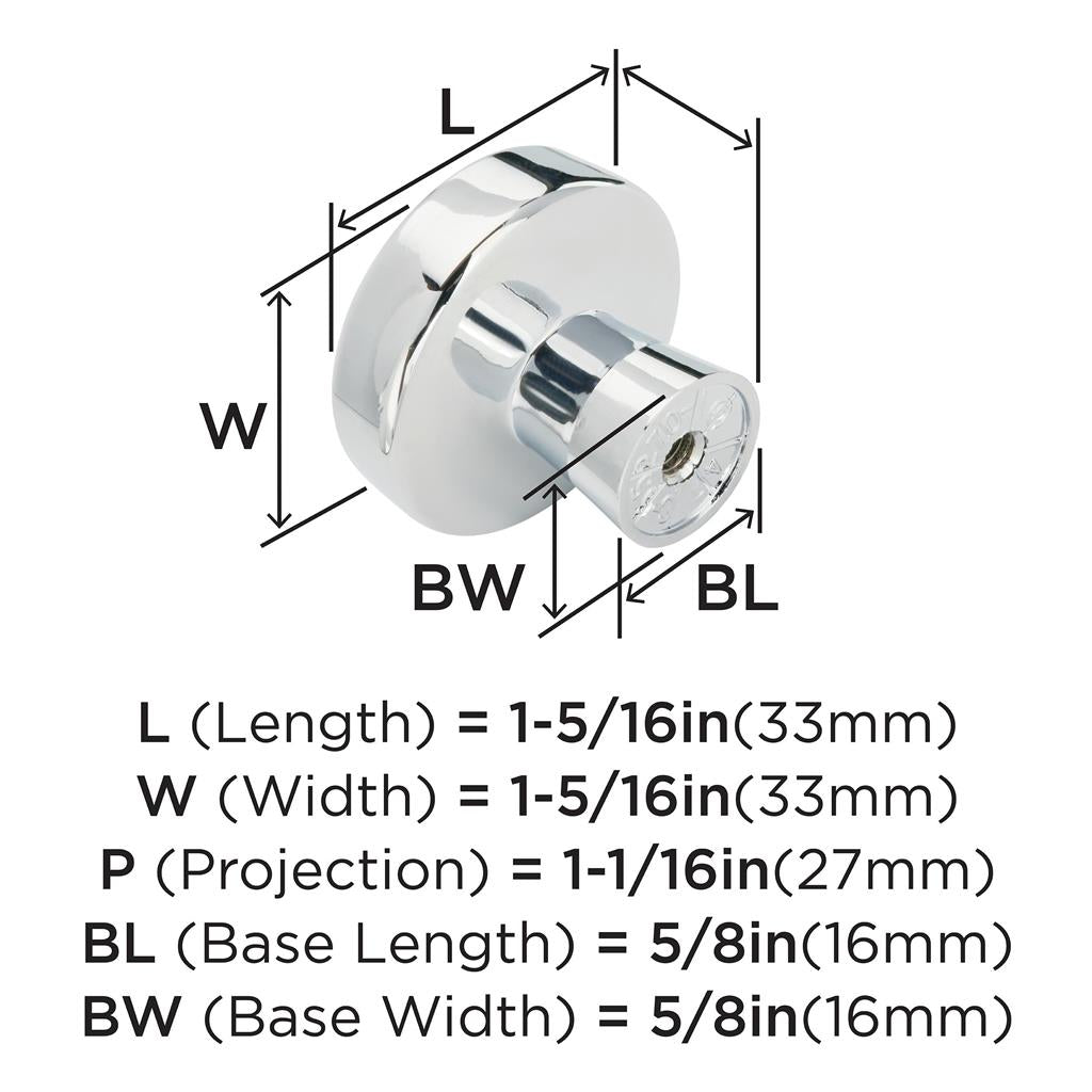 AMEROCK Blackrock Round Cabinet Knob in Polished Chrome (+2 Sizes)