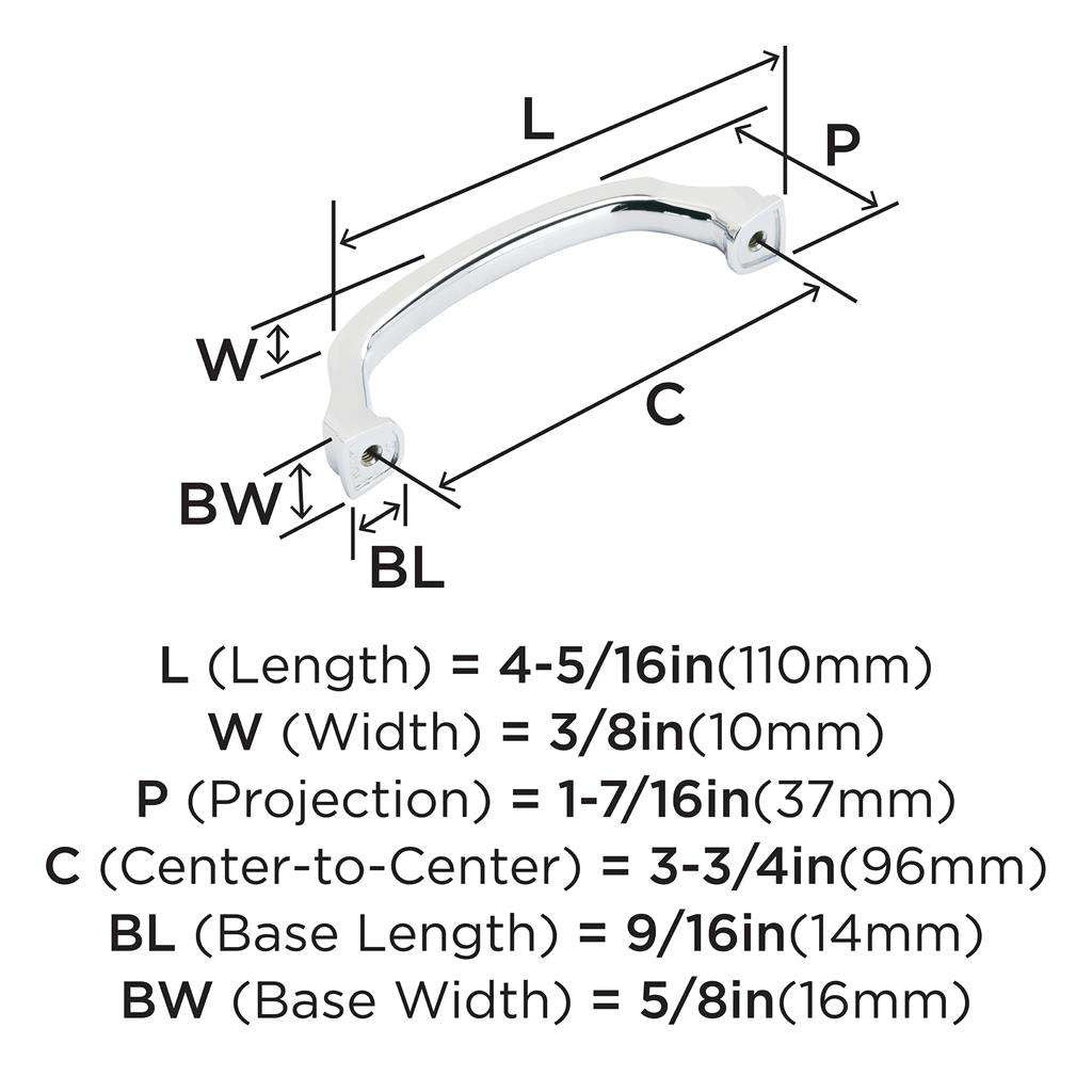 426-B AMEROCK Revitalize 3-3/4" Center to Center Handle Cabinet Pull - Polished Chrome BP5534426 Specs