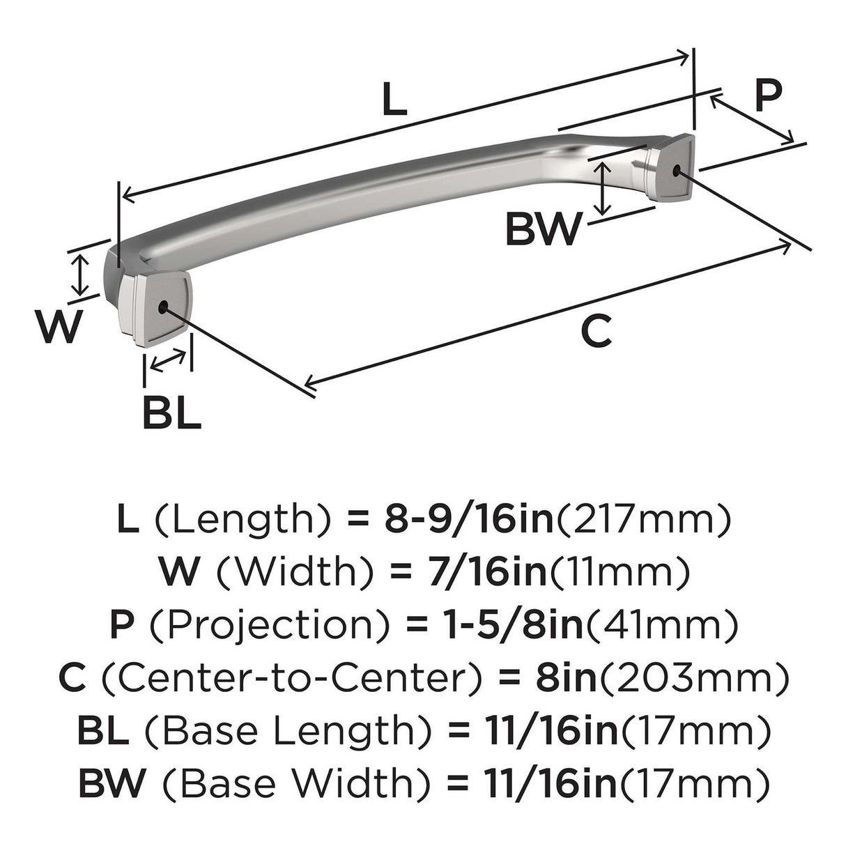 426-E AMEROCK Revitalize 8" Center to Center Handle Cabinet Pull - Polished Chrome BP5535126  Specs