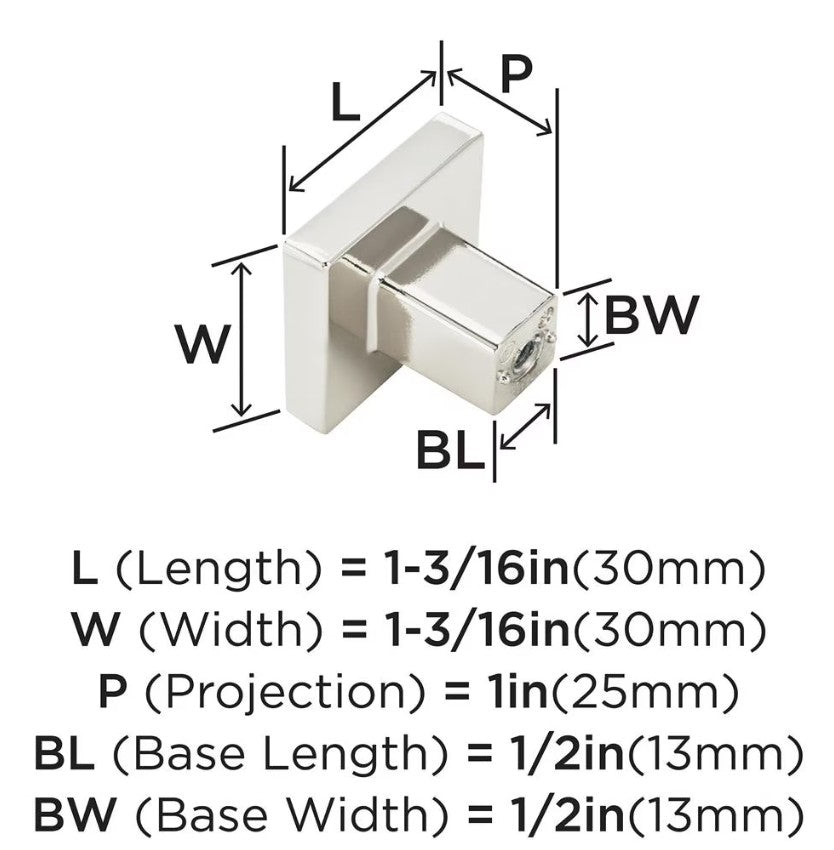 AMEROCK Monument 1-3/16" Length Square Cabinet Knob in Polished Nickel