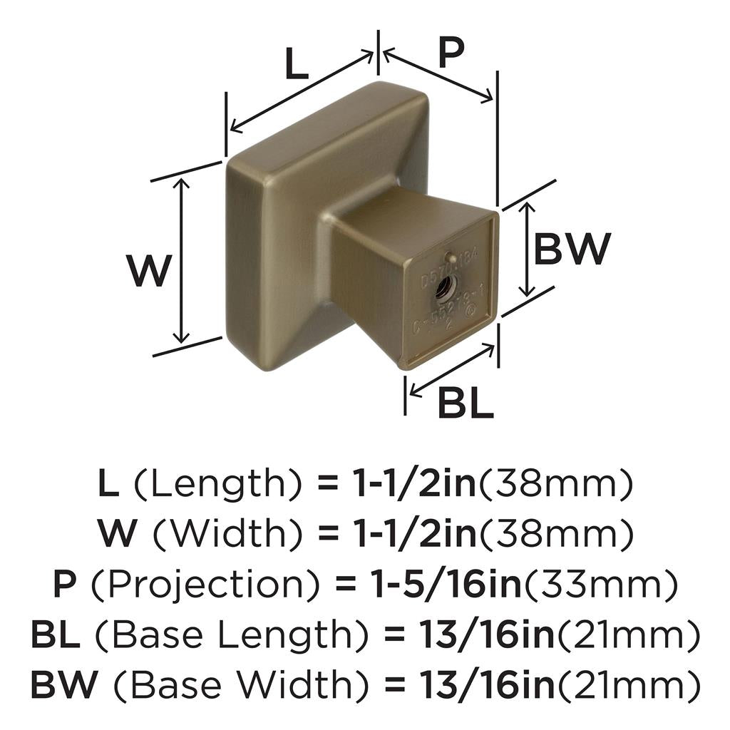 AMEROCK Blackrock Square Cabinet Knob in Golden Champagne (+2 Sizes)
