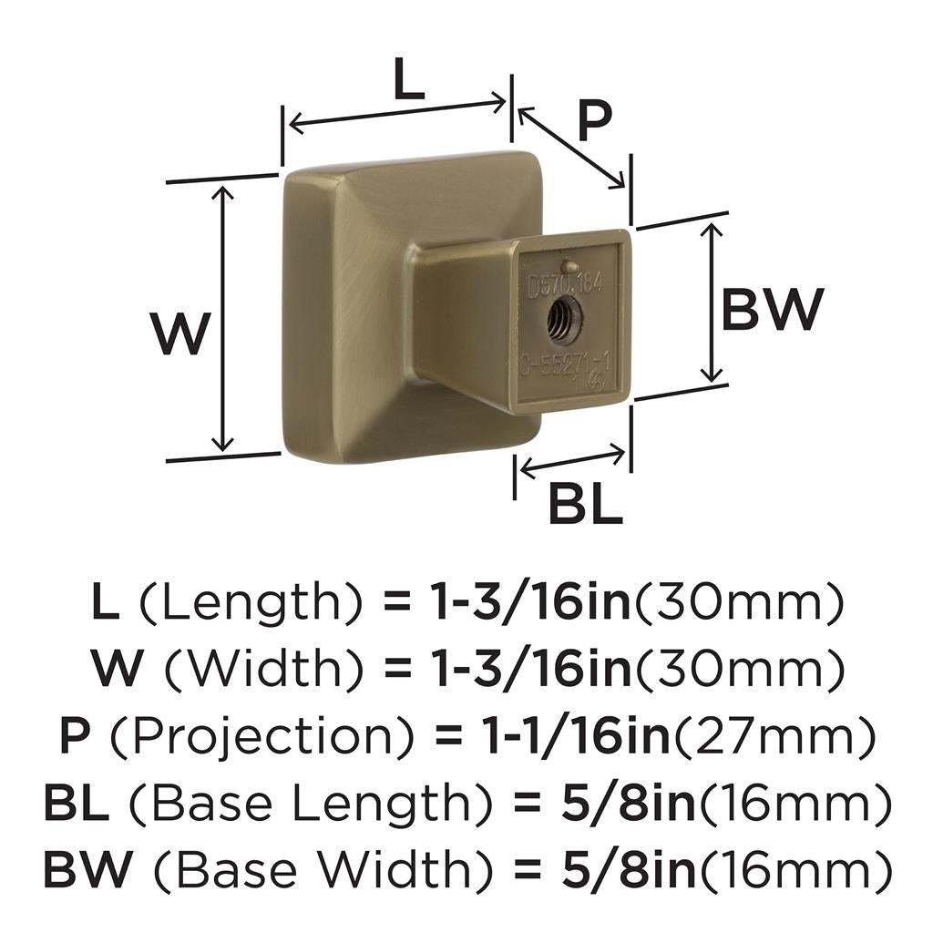 AMEROCK Blackrock Square Cabinet Knob in Golden Champagne (+2 Sizes)
