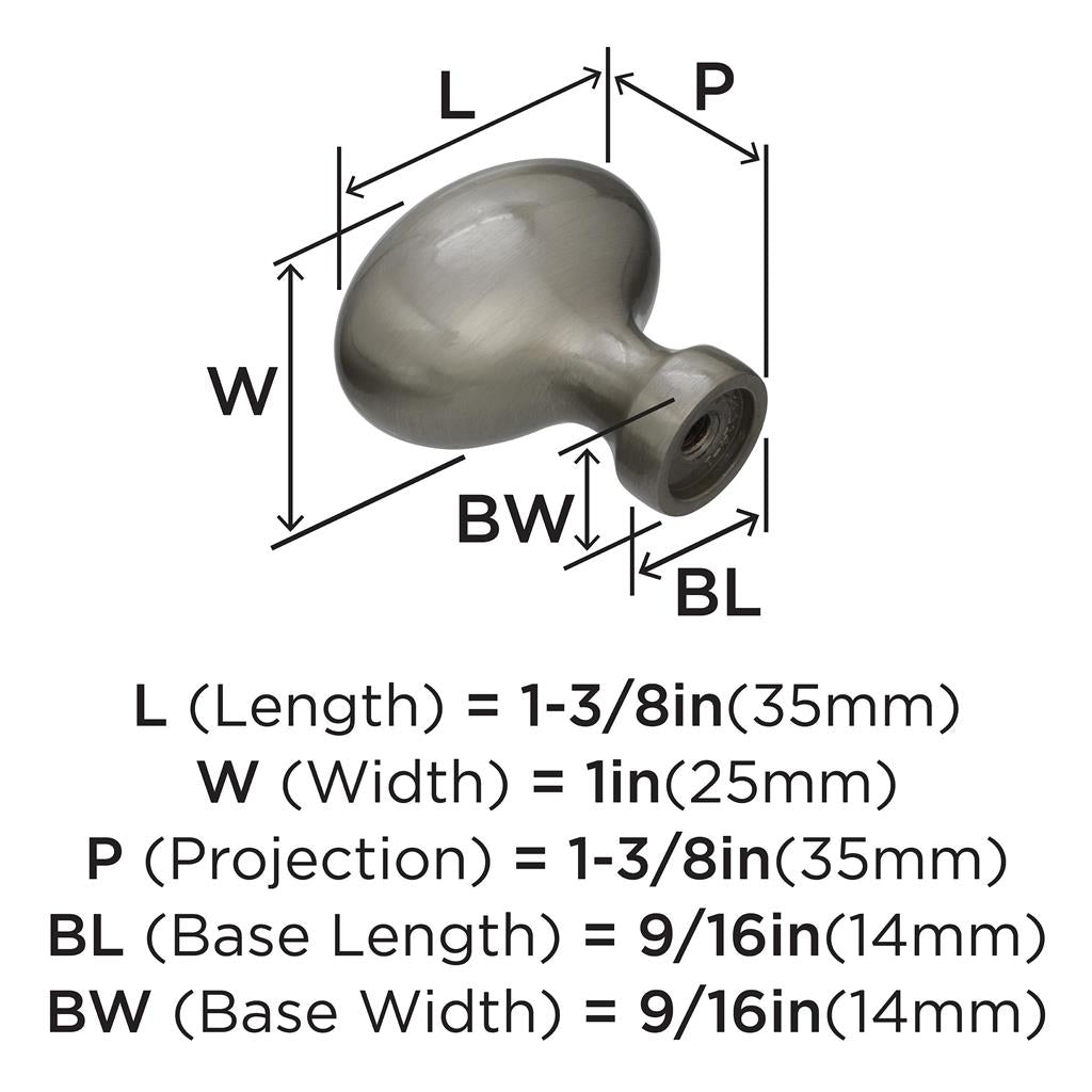 AMEROCK Vaile 1-3/8" Length Oval Cabinet Knob in Satin Nickel
