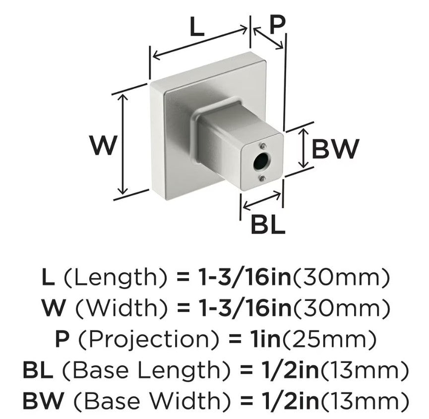 AMEROCK Monument 1-3/16" Length Square Cabinet Knob in Satin Nickel