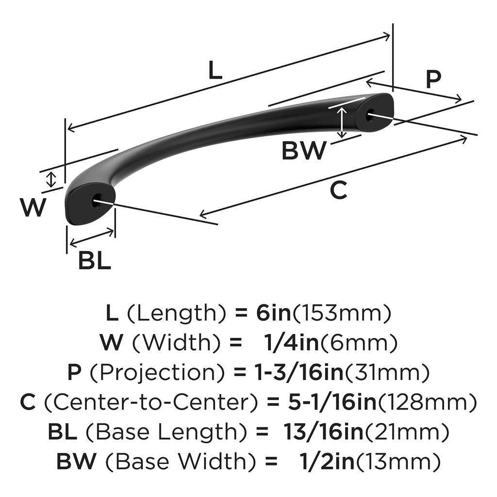 653-C AMEROCK Vaile 5-1/16" Center to Center Handle Cabinet Pull - Matte Black BP37231FB Specs