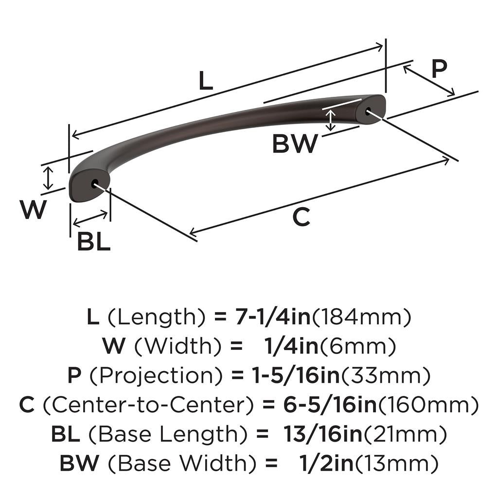 Amerock Vaile Handle Pull in Oil Rubbed Bronze 160mm Specs