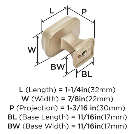 AMEROCK Revitalize 1-1/4" Length Rectangle Cabinet Knob in Champagne Bronze BP55340CZ Specs