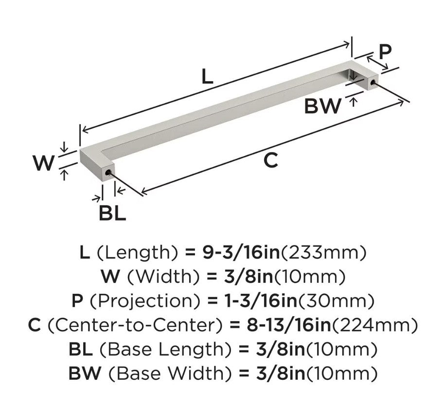 AMEROCK Monument Square Handle Pulls in Satin Nickel (+8 Sizes)