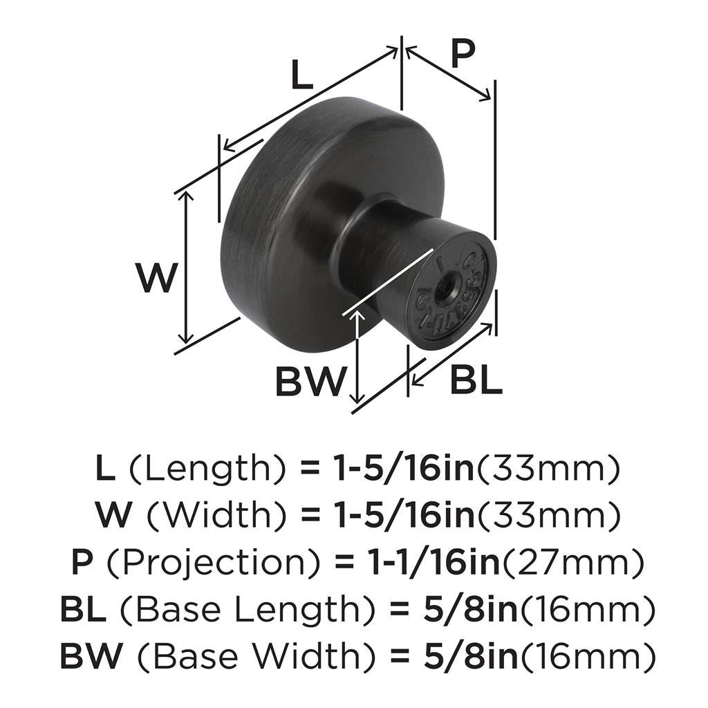 AMEROCK Blackrock Round Cabinet Knob in Gunmetal (+2 Sizes)
