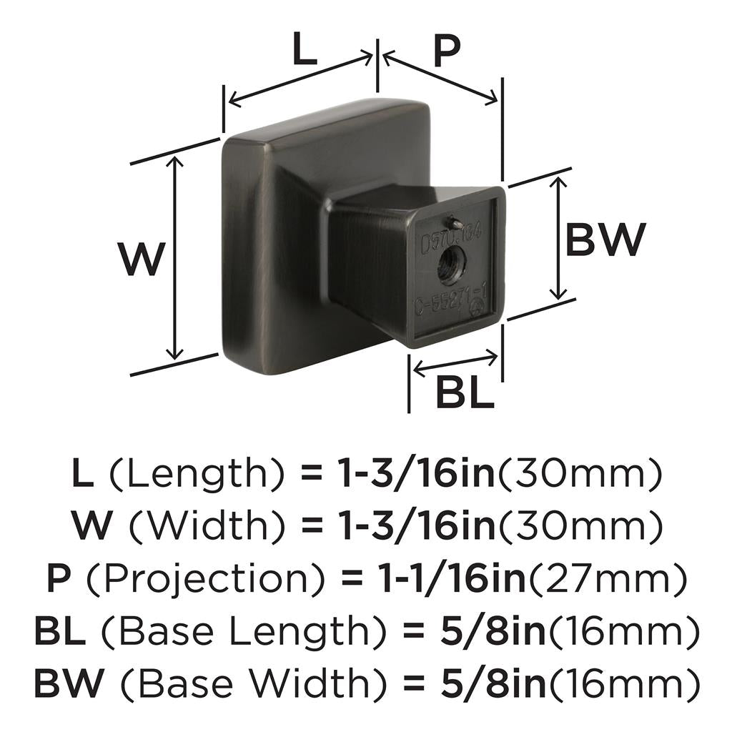 AMEROCK Blackrock Square Cabinet Knob in Gunmetal (+2 Sizes)