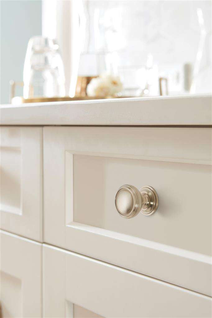 AMEROCK Revitalize 1-1/4" Diameter Cabinet Knob in Satin Nickel BP55342G10 on Off White