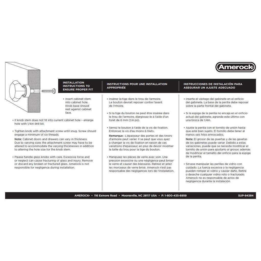 Amerock Stem Knob Installation Instructions