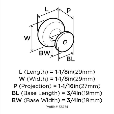 Amerock Ville 1-1/8" Diameter Cabinet Knob in Champagne Bronze BP36774CZ Specs
