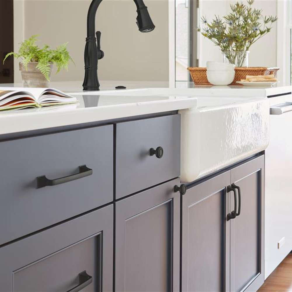 Amerock Ville in Matte Black in Blue Kitchen