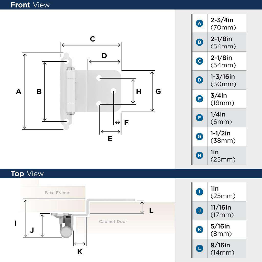 Amerock Self Closing Face Mount 3/8" Inset Cabinet Hinge (pair) in White BPR3428W Specs