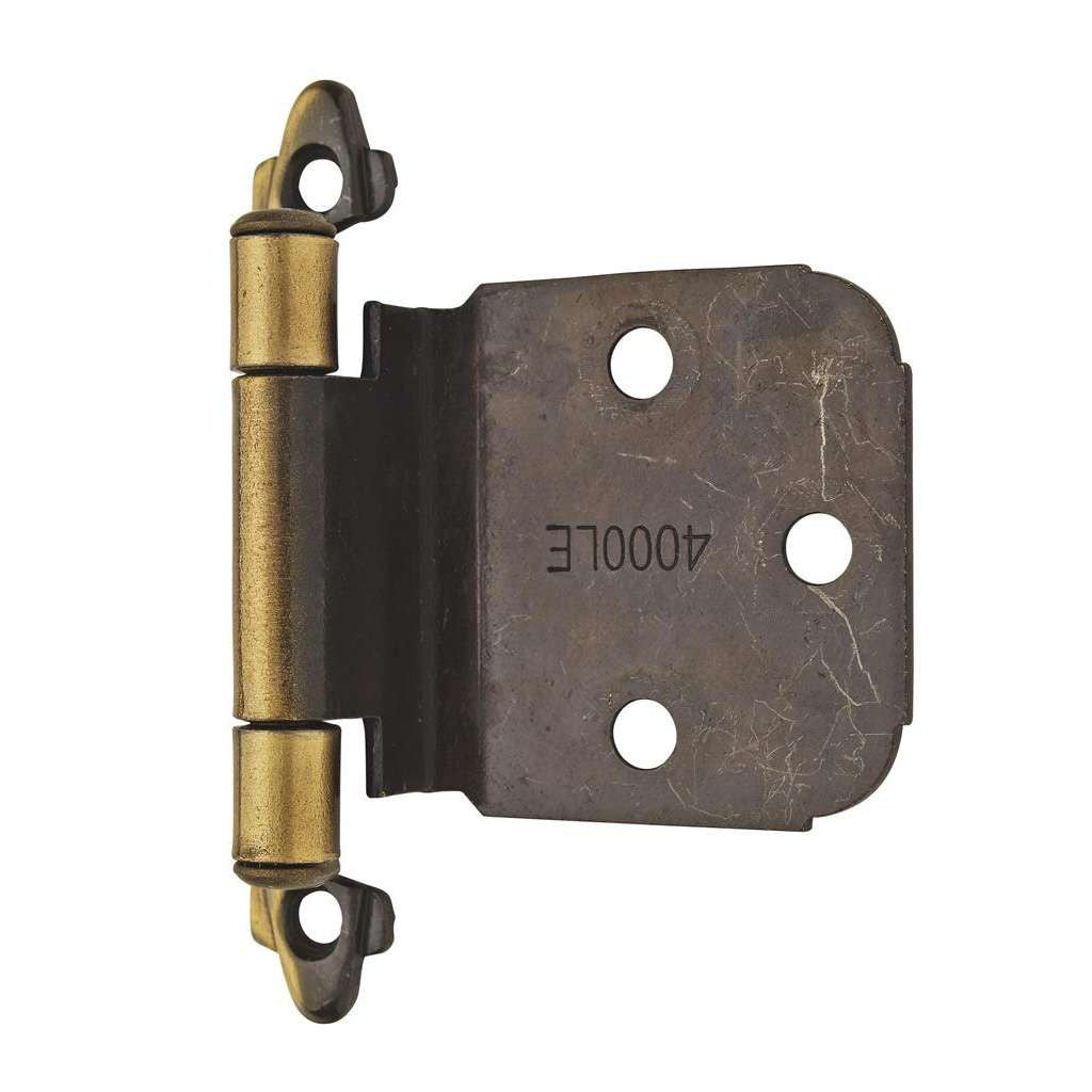 AMEROCK Self Closing Face Mount Extended Tab Variable Overlay Cabinet Hinge (pair) in Antique Brass BPR7629AE Angle