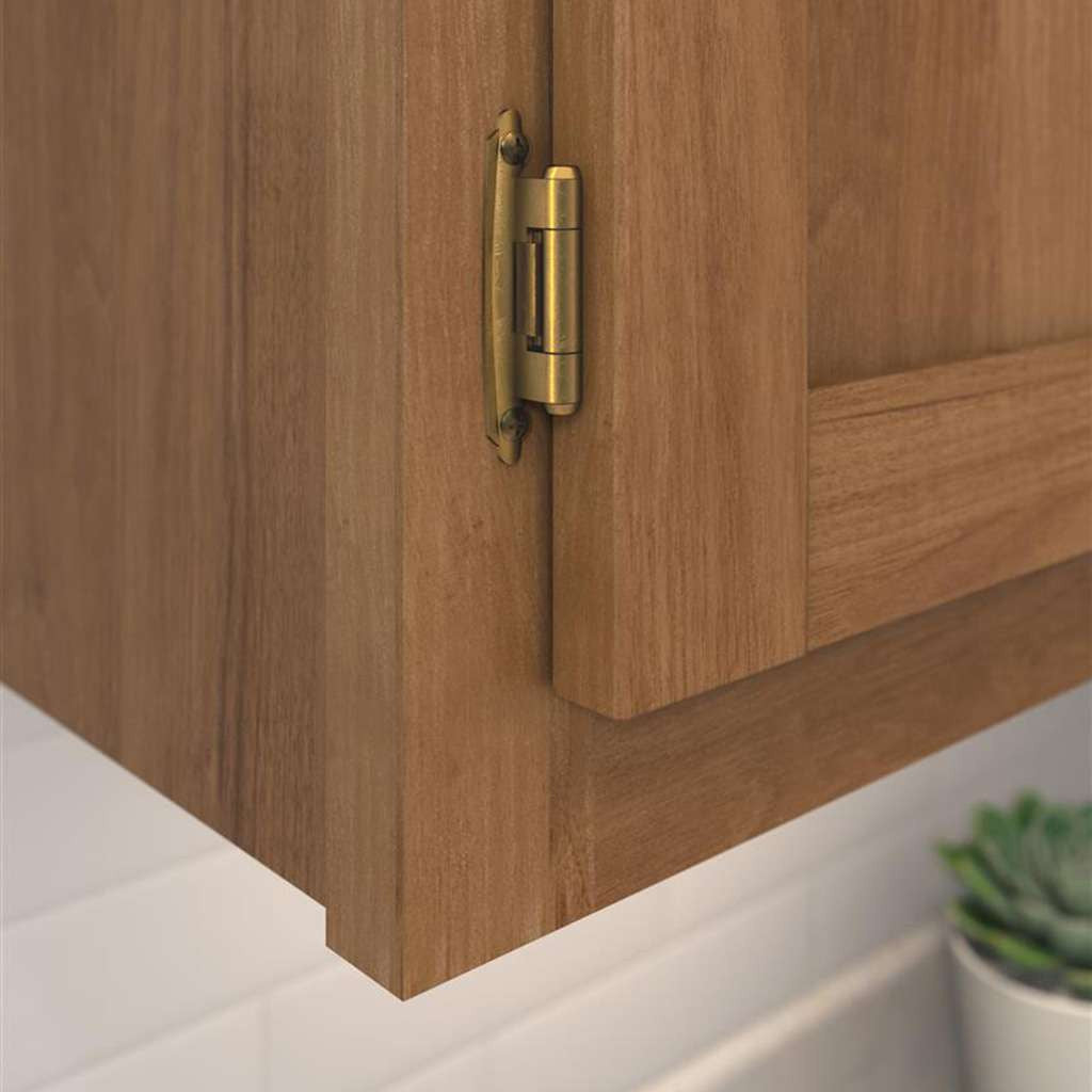 AMEROCK Self Closing Face Mount Extended Tab Variable Overlay Cabinet Hinge (pair) in Antique Brass BPR7629AE Mounted