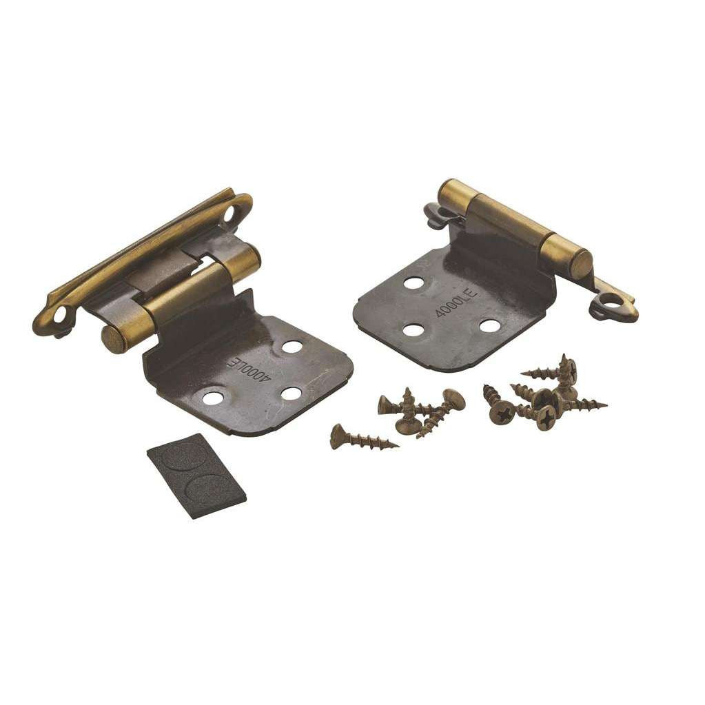 AMEROCK Self Closing Face Mount Extended Tab Variable Overlay Cabinet Hinge (pair) in Antique Brass BPR7629AE Pair