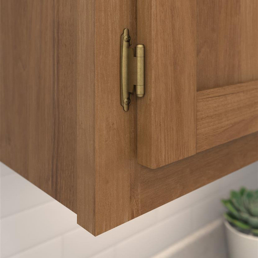 AMEROCK Self Closing Face Mount Variable Overlay Cabinet Hinge (pair) in Burnished Brass BPR3429BB Mounted