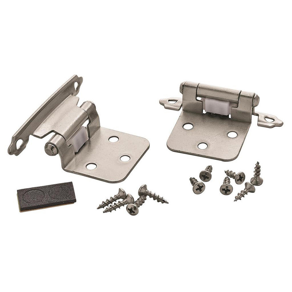 Amerock Self Closing Face Mount Variable Overlay Cabinet Hinge pair in Satin Nickel BPR3429G10 Hardware Included