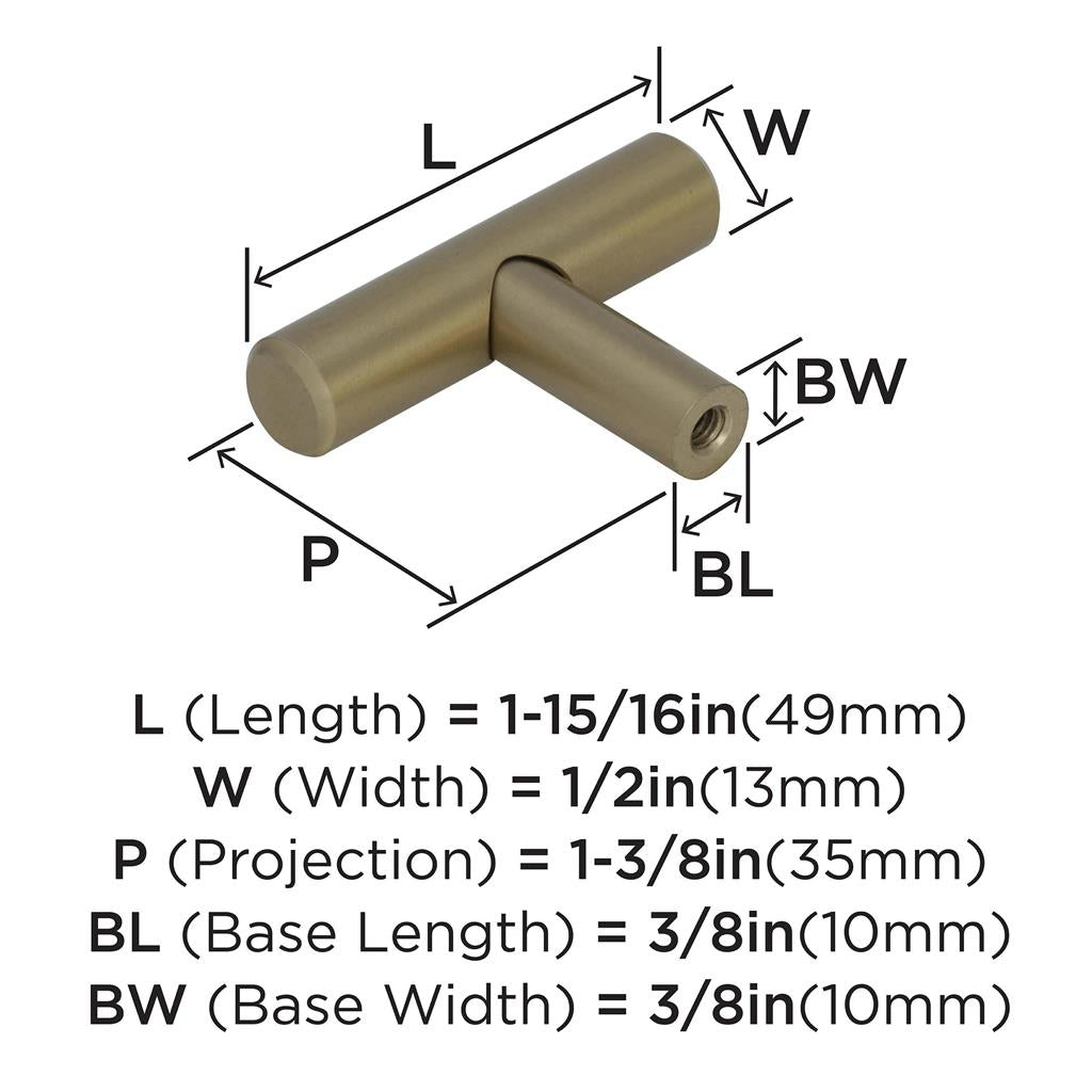 AMEROCK Bar Pulls 1-15/16" Length Cabinet T-Knob in Golden Champagne