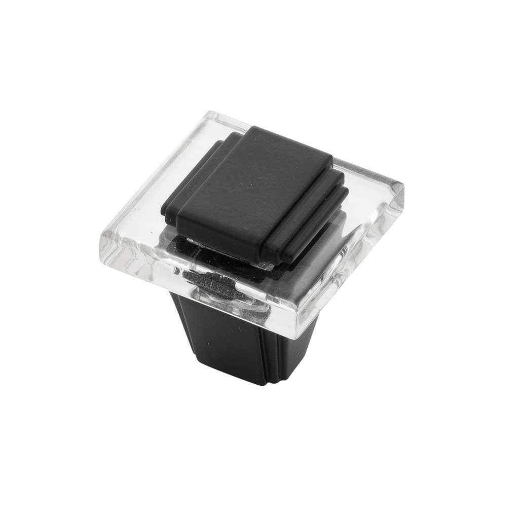 BELWITH KEELER Belleclaire 1-1/4" Length Square Cabinet Knob in Matte Black and Clear B077497-MB